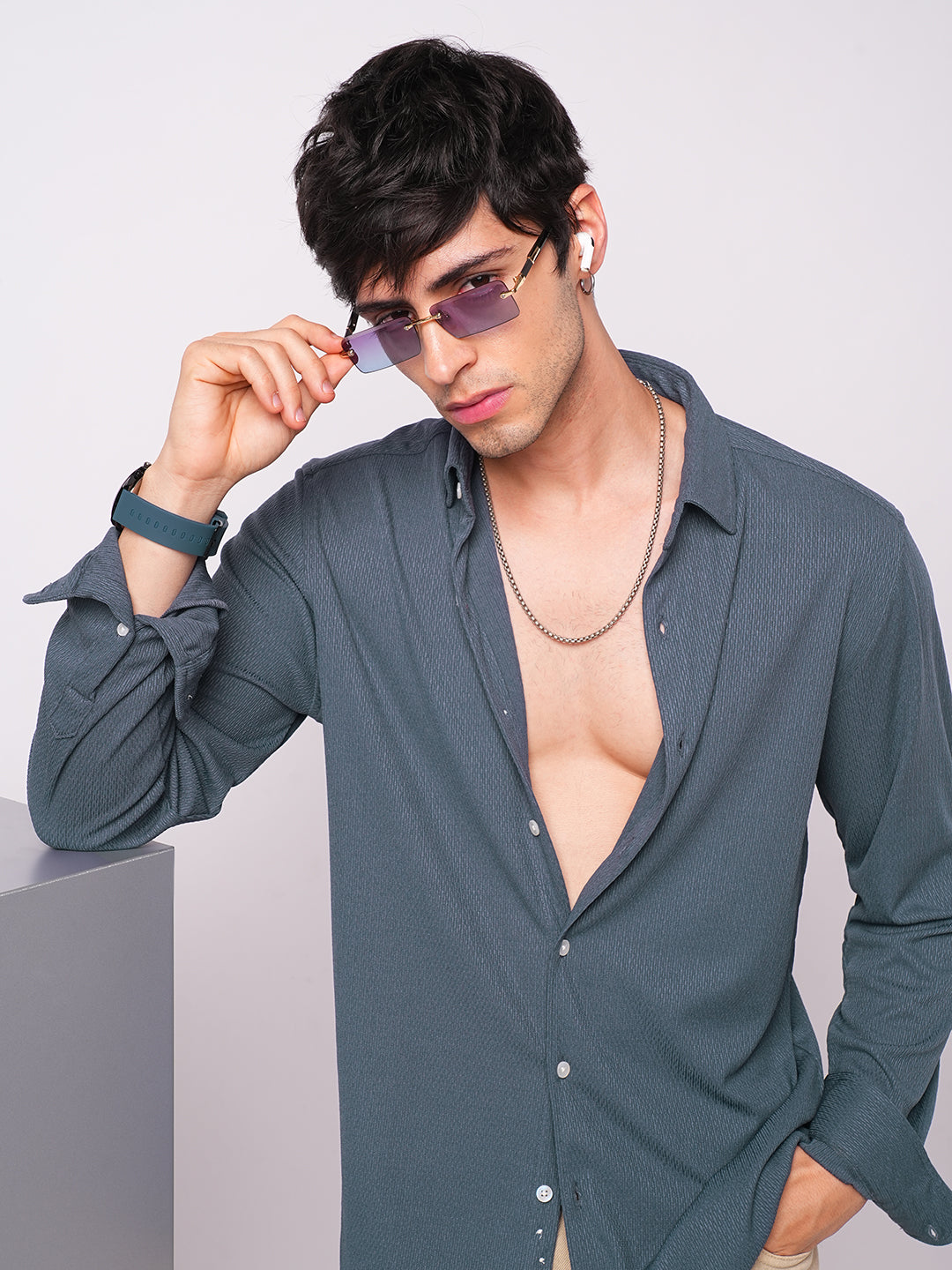 Exquisite Spruce Blue Knitted Shirt