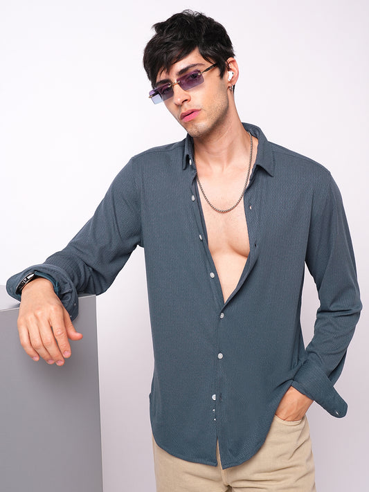 Exquisite Spruce Blue Knitted Shirt