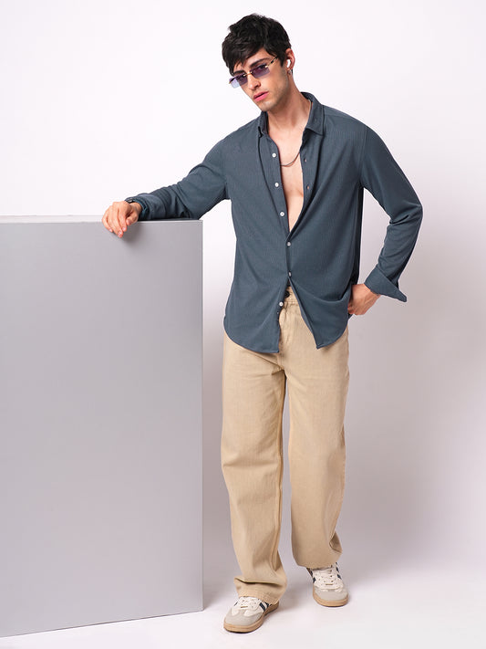 Exquisite Spruce Blue Knitted Shirt