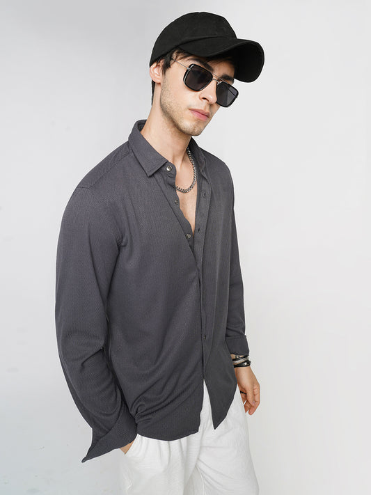 Enticing Charcoal Grey Ribbed Knitted Shirt