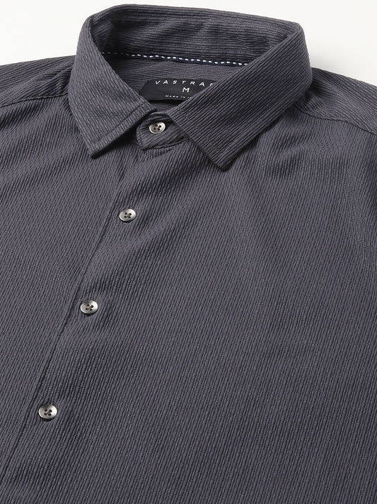 Enticing Charcoal Grey Ribbed Knitted Shirt