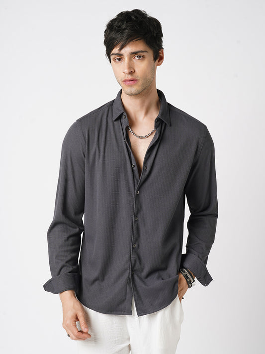 Enticing Charcoal Grey Ribbed Knitted Shirt