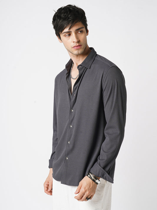 Enticing Charcoal Grey Ribbed Knitted Shirt
