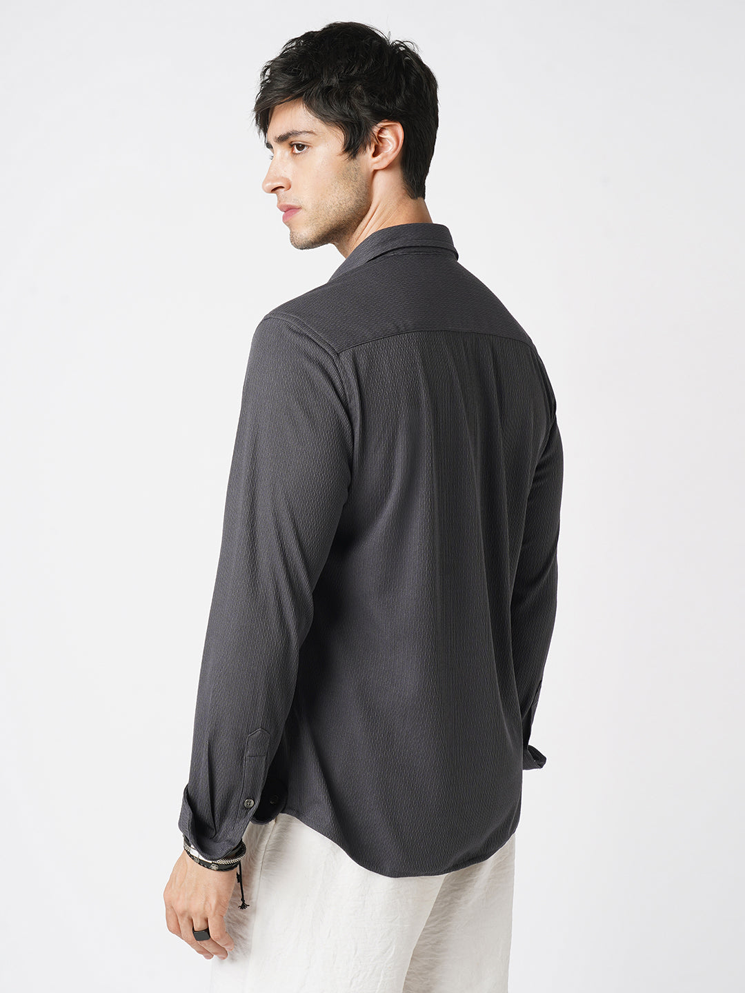 Enticing Charcoal Grey Ribbed Knitted Shirt
