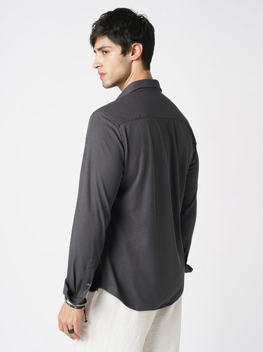 Enticing Charcoal Grey Ribbed Knitted Shirt