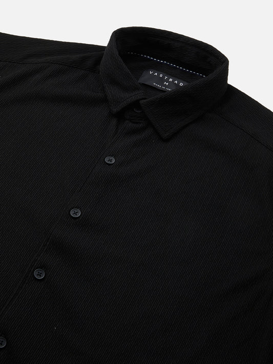 Spiffy Black Ribbed Knitted Shirt