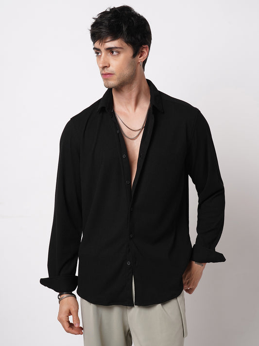 Spiffy Black Ribbed Knitted Shirt
