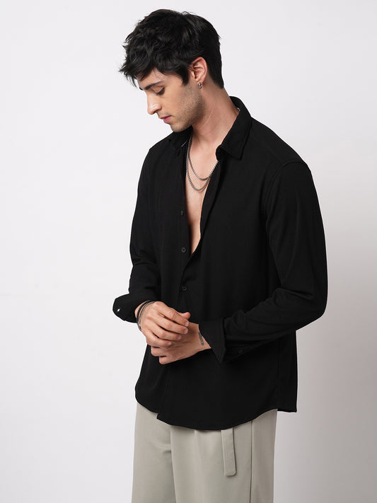 Spiffy Black Ribbed Knitted Shirt