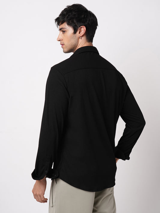 Spiffy Black Ribbed Knitted Shirt