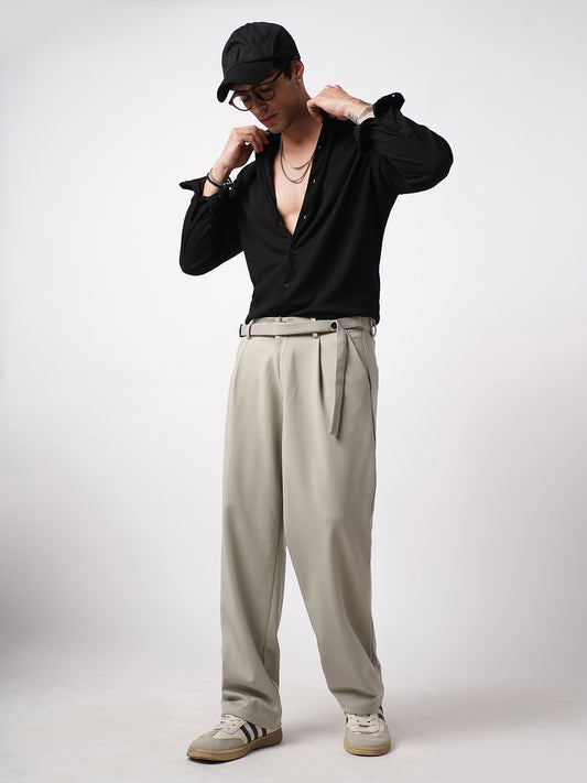 Spiffy Black Ribbed Knitted Shirt