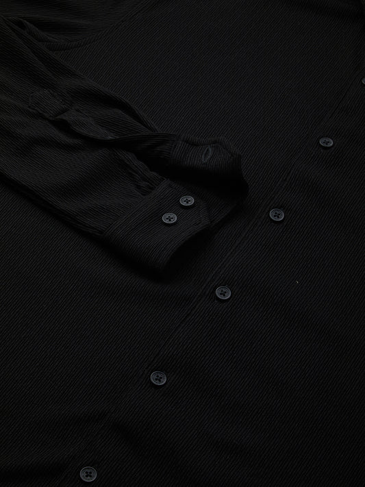 Spiffy Black Ribbed Knitted Shirt