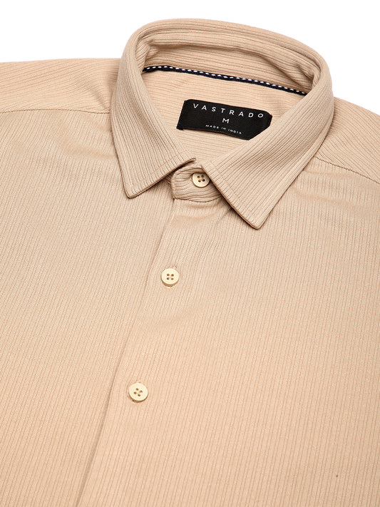 Refined Hairline Stripes Beige Knitted Shirt