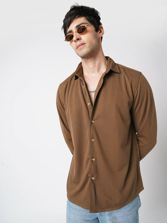 Chocolate Brown Pencil Stripe Knit Shirt