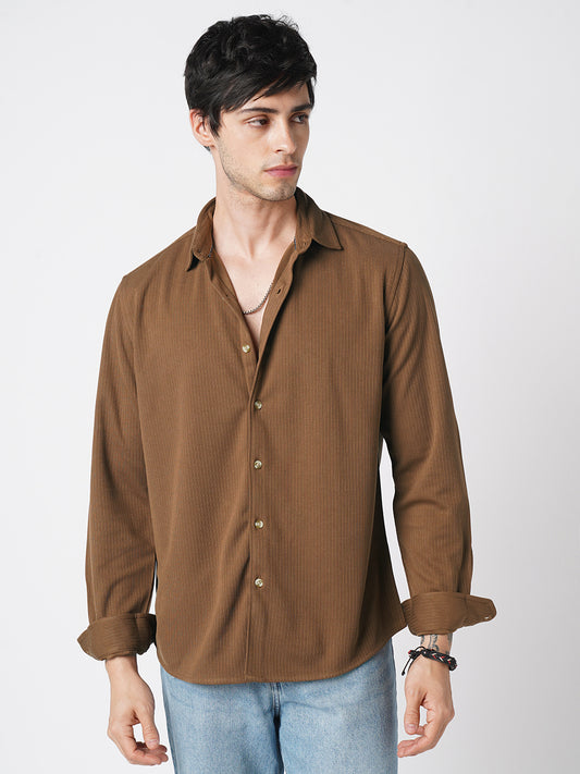 Chocolate Brown Pencil Stripe Knit Shirt