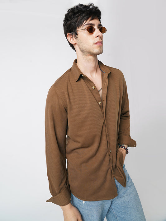 Chocolate Brown Pencil Stripe Knit Shirt