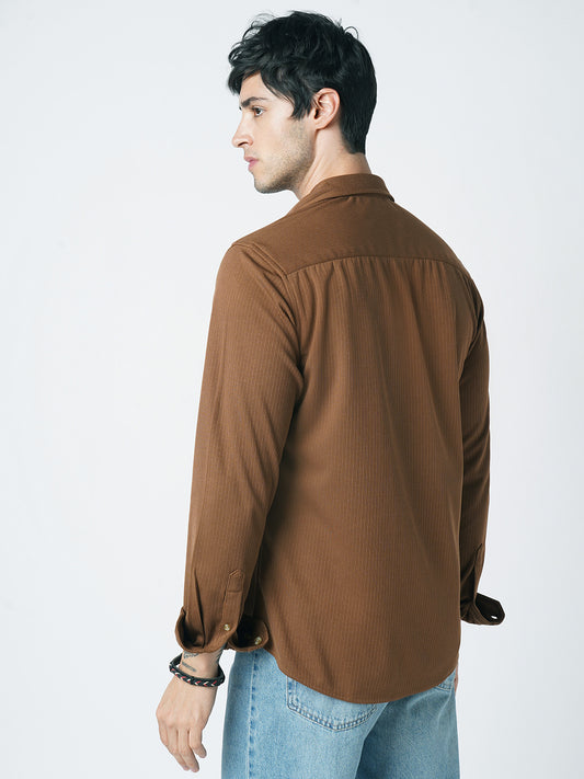 Chocolate Brown Pencil Stripe Knit Shirt