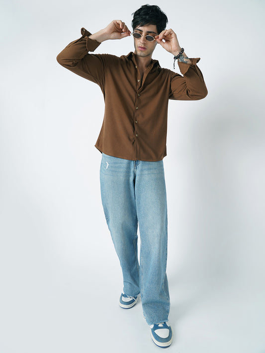 Chocolate Brown Pencil Stripe Knit Shirt