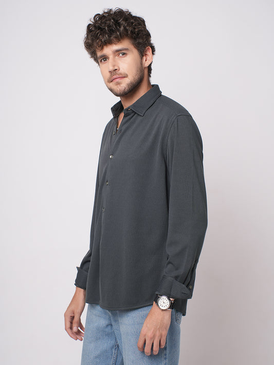 Charcoal Grey Serene Pinstripe Knitted Shirt
