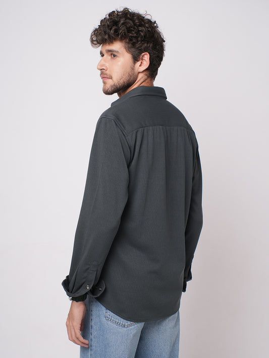Charcoal Grey Serene Pinstripe Knitted Shirt