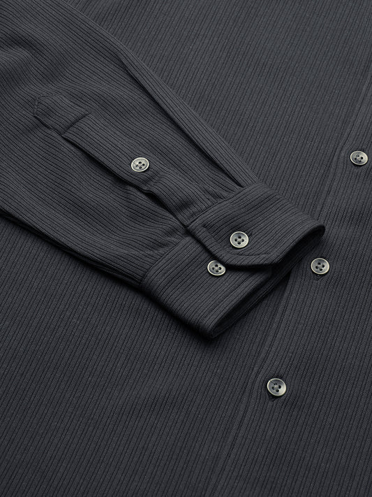 Charcoal Grey Serene Pinstripe Knitted Shirt