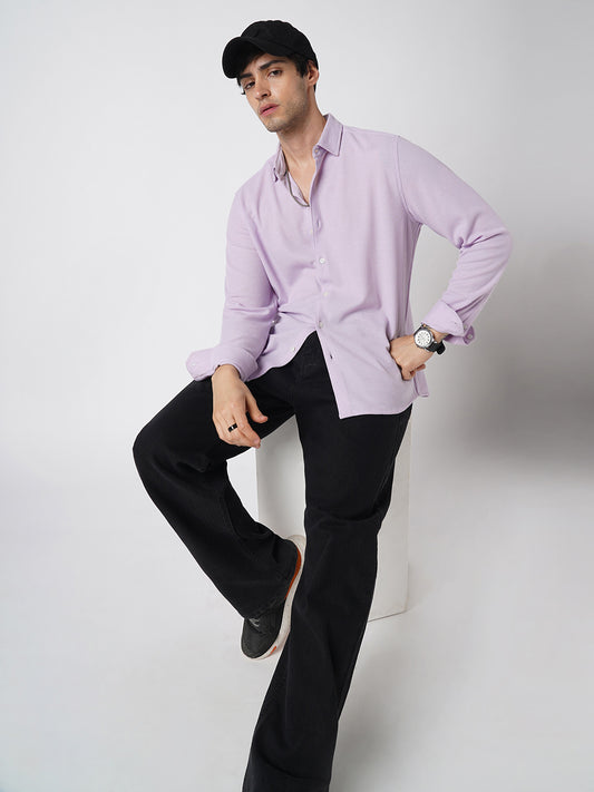 Aristocratic Lilac Textured Knitted Shirt