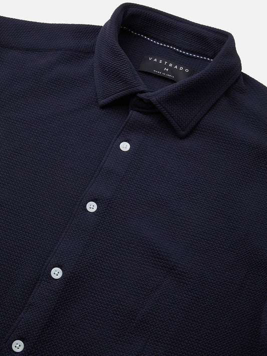 Modish Navy Blue Embossed Knitted Shirt