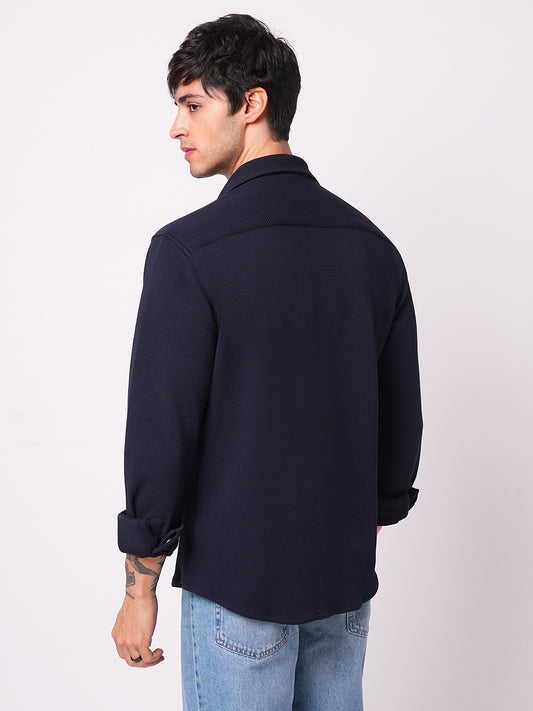 Modish Navy Blue Embossed Knitted Shirt