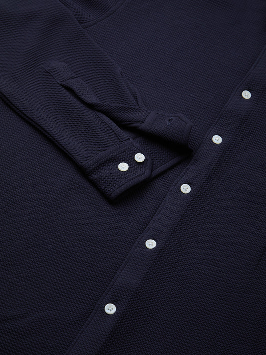 Modish Navy Blue Embossed Knitted Shirt