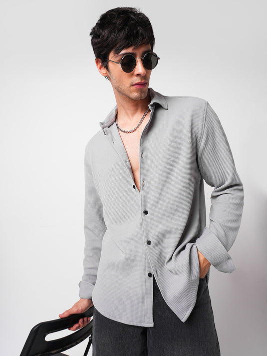 Refined Glacier Grey Textured Knitted Shirt