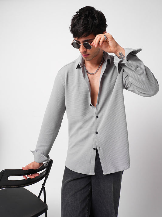 Refined Glacier Grey Textured Knitted Shirt