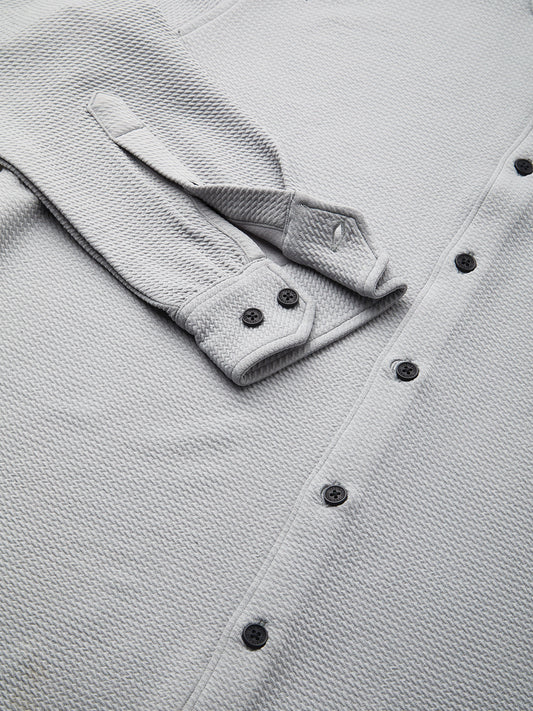 Refined Glacier Grey Textured Knitted Shirt