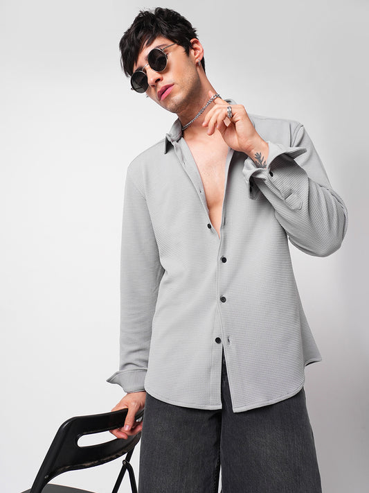 Refined Glacier Grey Textured Knitted Shirt