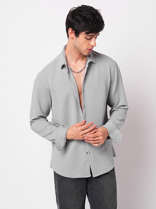 Refined Glacier Grey Textured Knitted Shirt