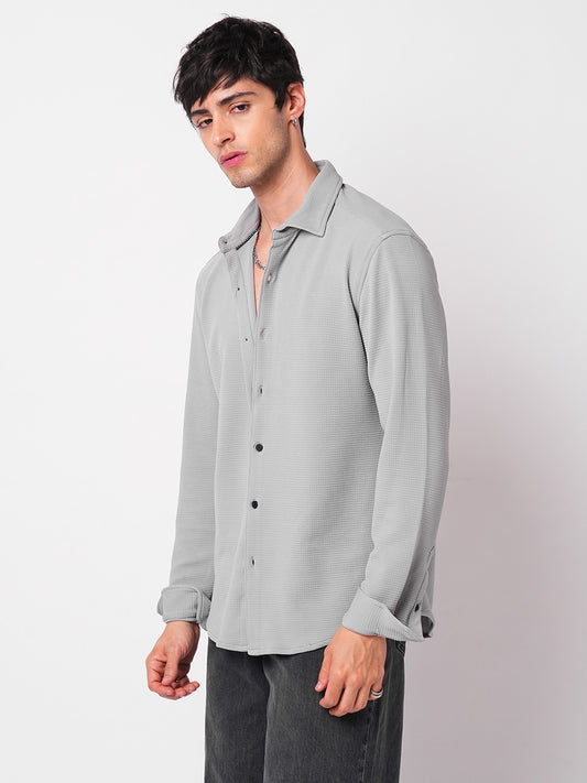 Refined Glacier Grey Textured Knitted Shirt