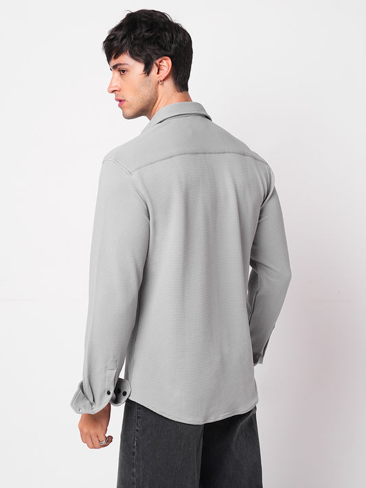Refined Glacier Grey Textured Knitted Shirt