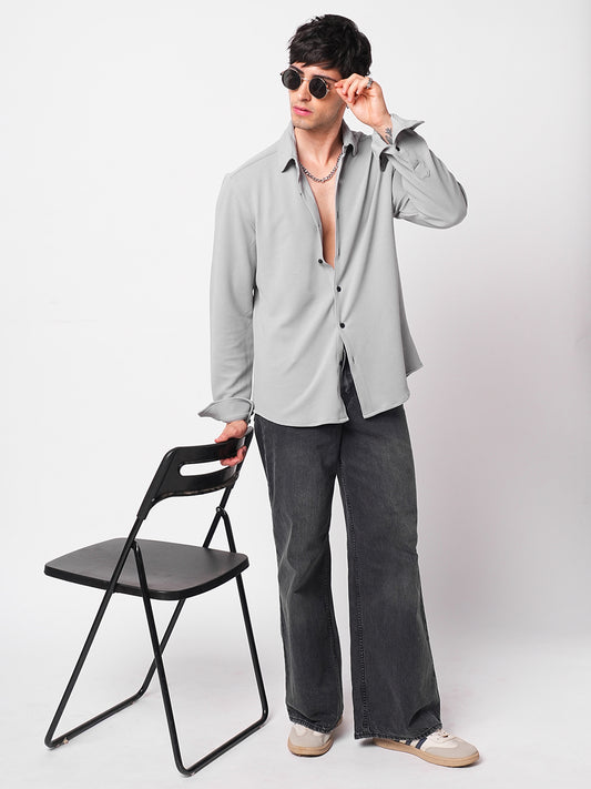 Refined Glacier Grey Textured Knitted Shirt