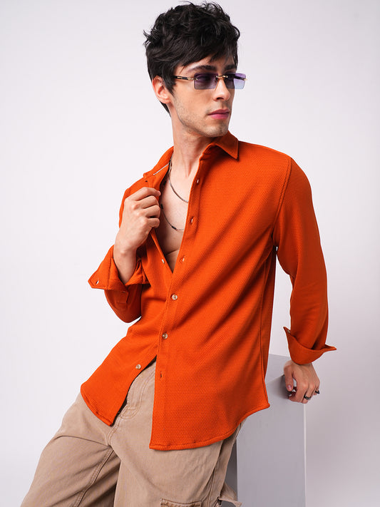 Firey Orange Jacquard Knitted Shirt