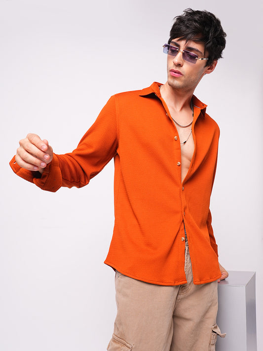 Firey Orange Jacquard Knitted Shirt
