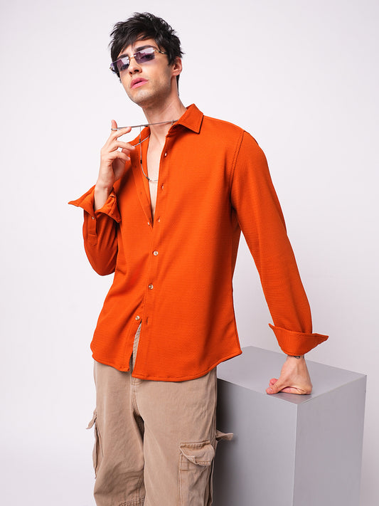 Firey Orange Jacquard Knitted Shirt