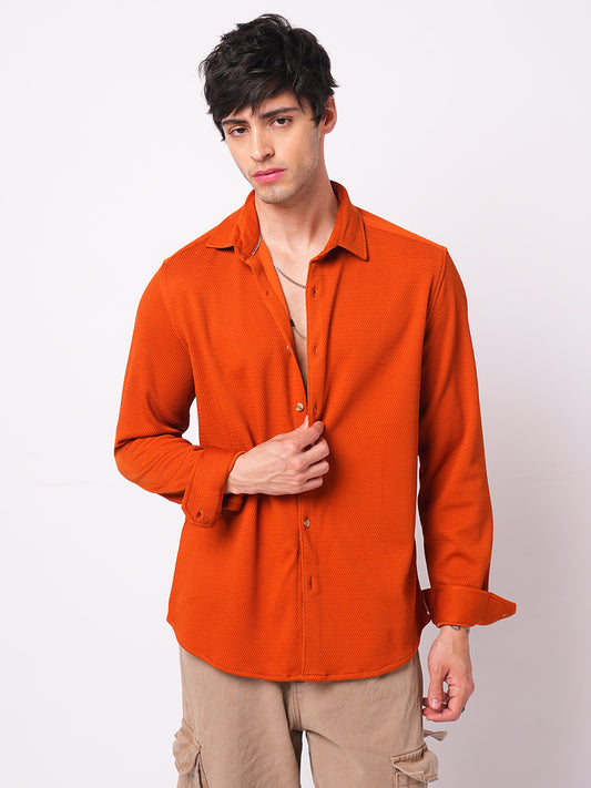 Firey Orange Jacquard Knitted Shirt