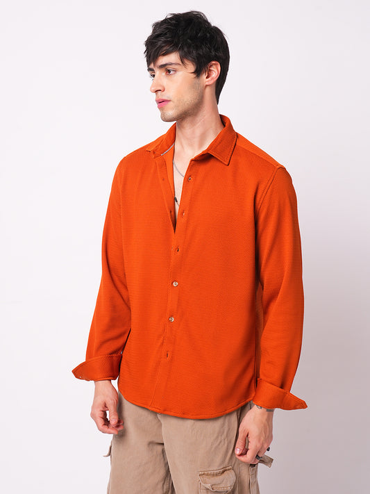 Firey Orange Jacquard Knitted Shirt