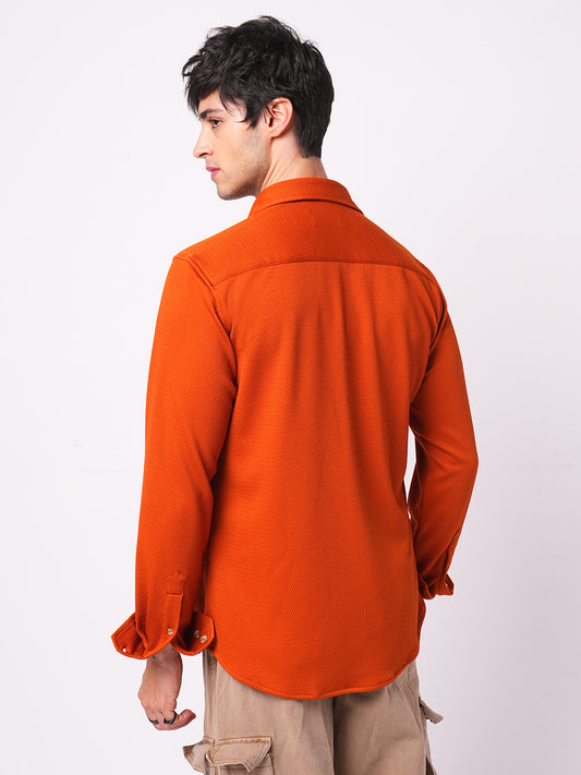 Firey Orange Jacquard Knitted Shirt