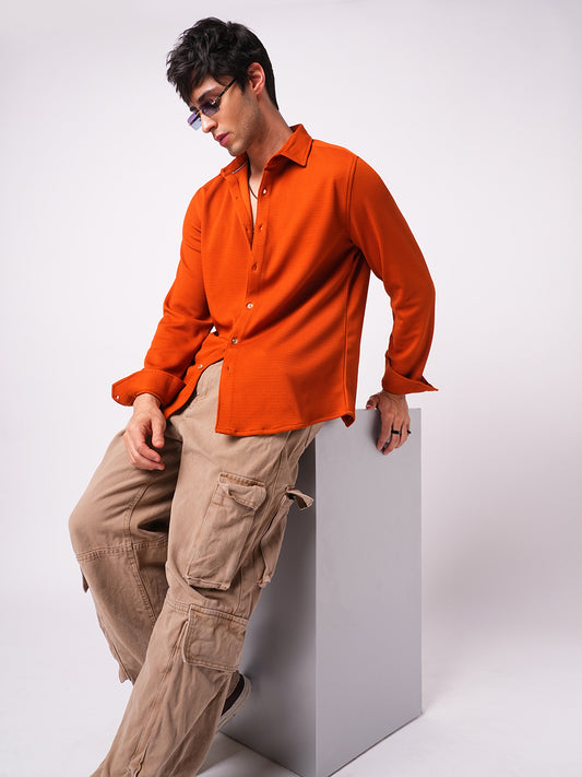 Firey Orange Jacquard Knitted Shirt
