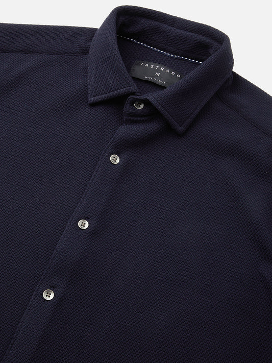 Opulent Navy Blue Textured Knitted Shirt