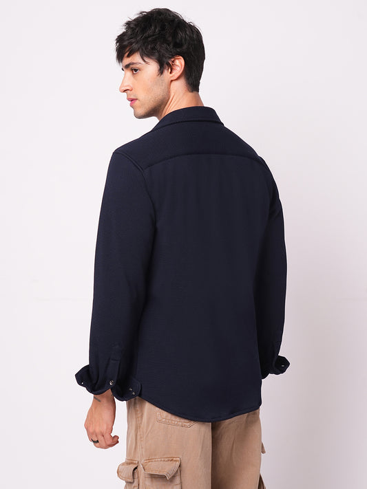 Opulent Navy Blue Textured Knitted Shirt