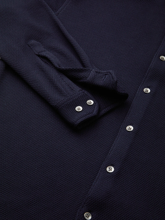 Opulent Navy Blue Textured Knitted Shirt