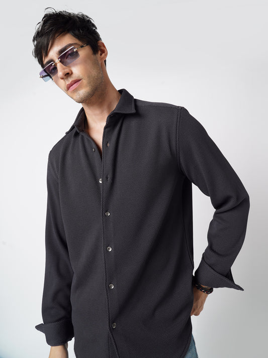 Arsenic Grey Textured Knitted Shirt
