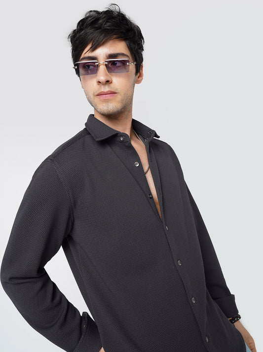 Arsenic Grey Textured Knitted Shirt