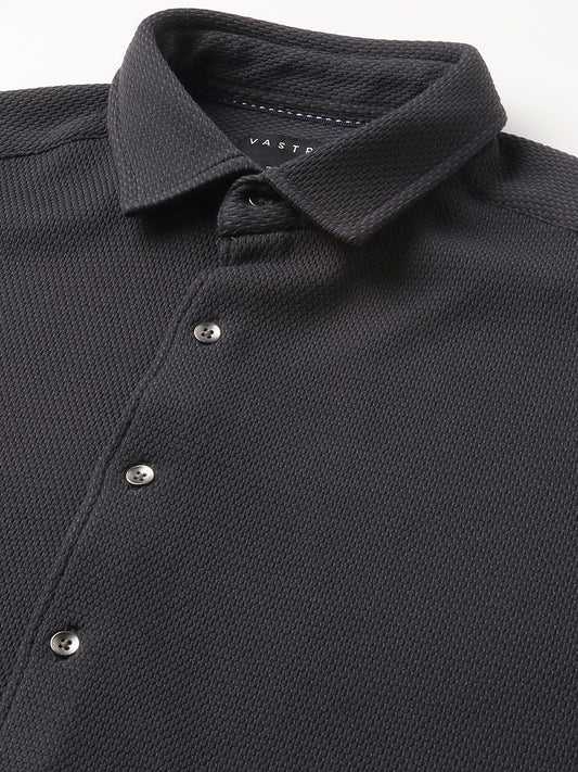 Arsenic Grey Textured Knitted Shirt