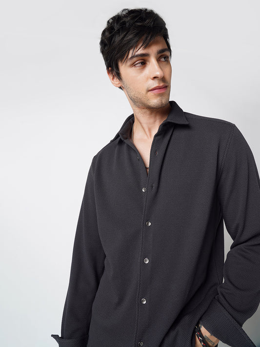 Arsenic Grey Textured Knitted Shirt